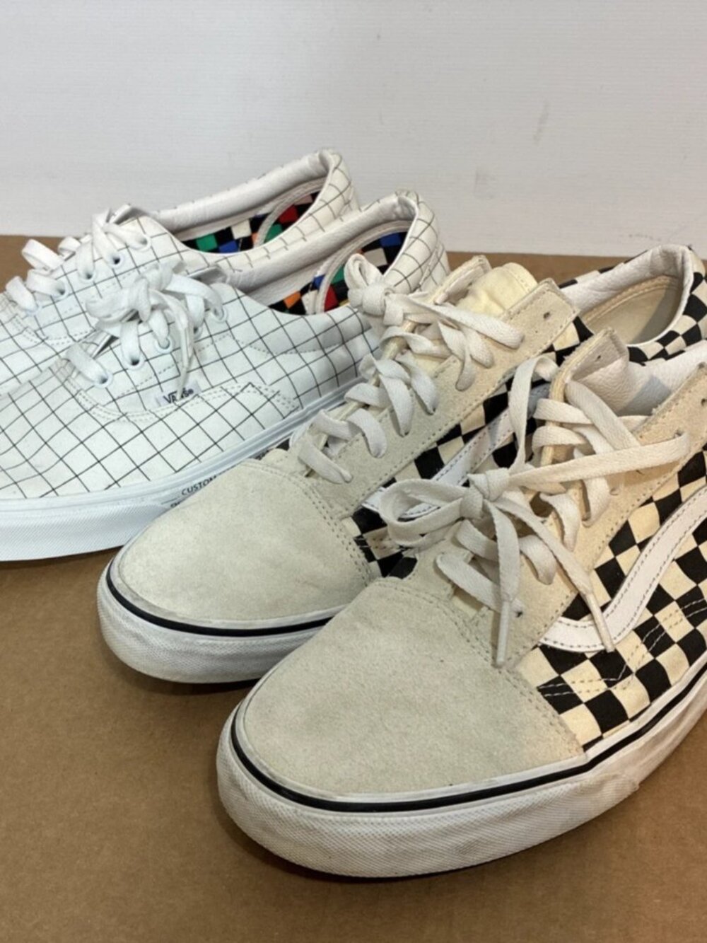 Lot of 2 Vans Sneakers Old Skool Checkerboard & Era Grid Pattern Skate - Sz 13